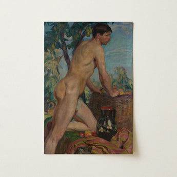 Male Nude Against Background of Orchard - Weiss Wojciech Art Print / Canvas Rectangular Oil Painting Figure Outdoor Rendered Stages, Body