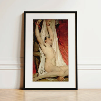 Male Nude Arms Upstretched - William Etty Art Print / Canvas, 12x16’’ / 31x41cm / Black Frame / Matboard, Posters Prints & Visual Artwork,