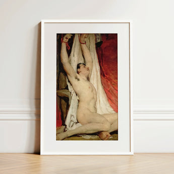 Male Nude Arms Upstretched - William Etty Art Print / Canvas, 12x16’’ / 31x41cm / White Frame / Matboard, Posters Prints & Visual Artwork,