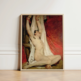 Male Nude Arms Upstretched - William Etty Art Print / Canvas Framed Reproduction Classical Painting Muscular Figure Draped Gay, Powerful