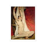 Male Nude Arms Upstretched William Etty Art Print, Nude Figure Upward Draped White Fabric Reddish Background