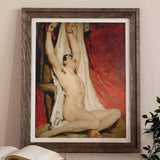 Male Nude Arms Upstretched William Etty Art Print, Framed Painting Nude Figure Arms Raised Seated Red
