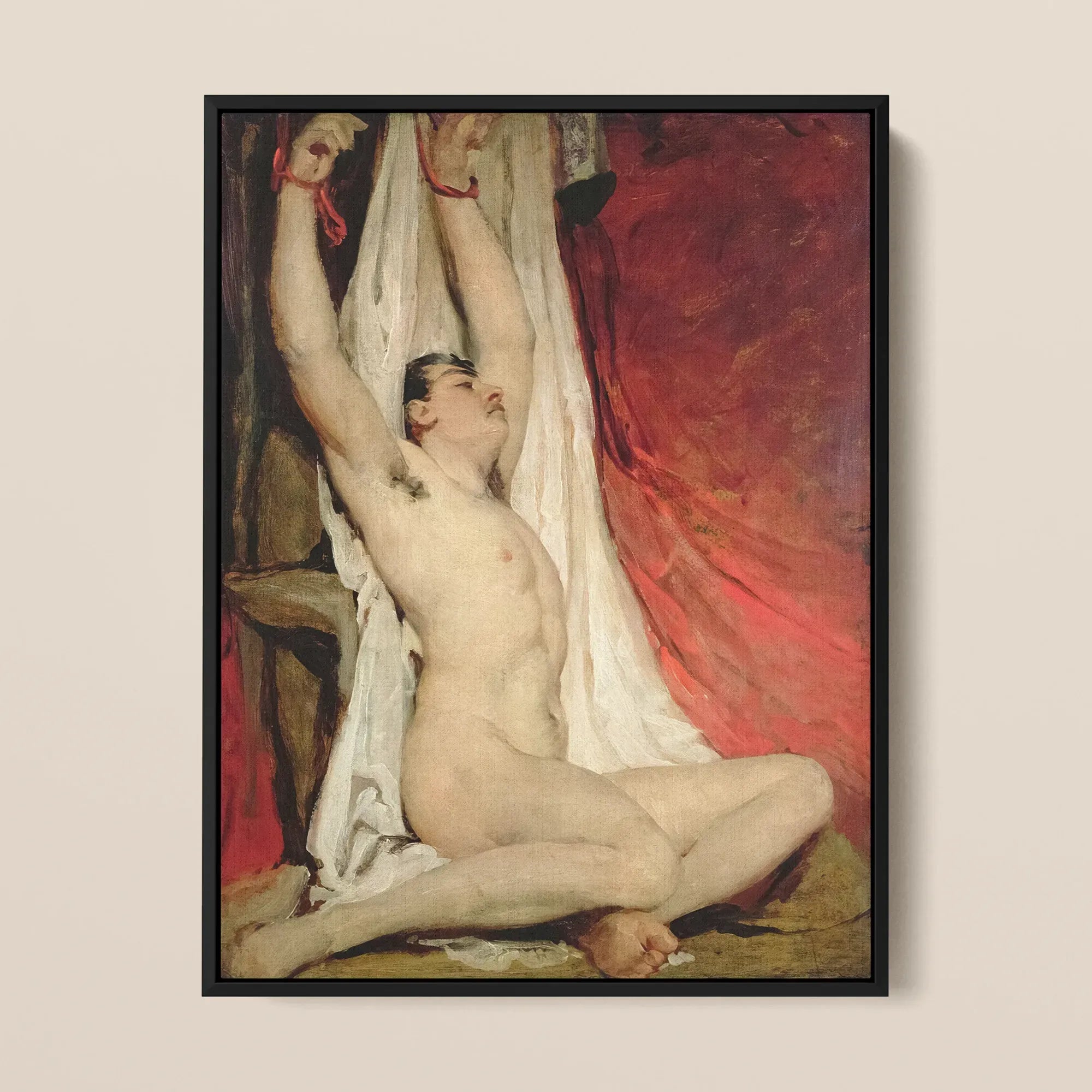 Male Nude Arms Upstretched - William Etty Bdsm Framed Canvas - Posters Prints & Visual Artwork - Aesthetic Art
