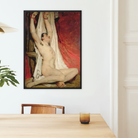 Male Nude Arms Upstretched William Etty Framed Canvas, Framed Classical Nude Painting White Fabric Red Background