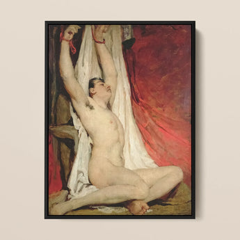 Male Nude Arms Upstretched - William Etty Framed Canvas, Nude Figure Arms Raised Partially Draped White Fabric
