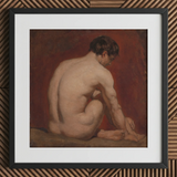 Nudo maschile di schiena - Stampa d'arte di William Etty, 12x12’’ / 31x31cm / Cornice nera / Passepartout 2’’, Poster Stampe & Opere visive, Toby Leon