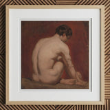 Male Nude from the Back - William Etty Art Print, 12x12’’ / 31x31cm / Natural Frame / 2’’ Matboard, Framed Art Print Seated Male Nude