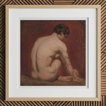 Male Nude from the Back - William Etty Art Print, 12x12’’ / 31x31cm / Natural Frame / 2’’ Matboard, Framed Art Print Seated Male Nude
