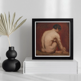 Male Nude from the Back - William Etty Art Print, Framed Classical Painting Nude Figure Seated Profile Reddish-brown