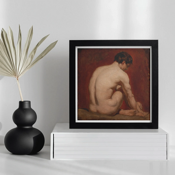 Male Nude from the Back - William Etty Art Print, Framed Classical Painting Nude Figure Seated Profile Reddish-brown