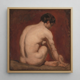 Male Nude from the Back - William Etty Framed Canvas, 12x12’’ / 31x31cm / Natural Floating Frame, Framed Oil Painting Male Figure