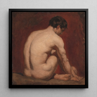 Male Nude from the Back - William Etty Framed Canvas, Nude Male Figure Seated Turned Painted Classical Style