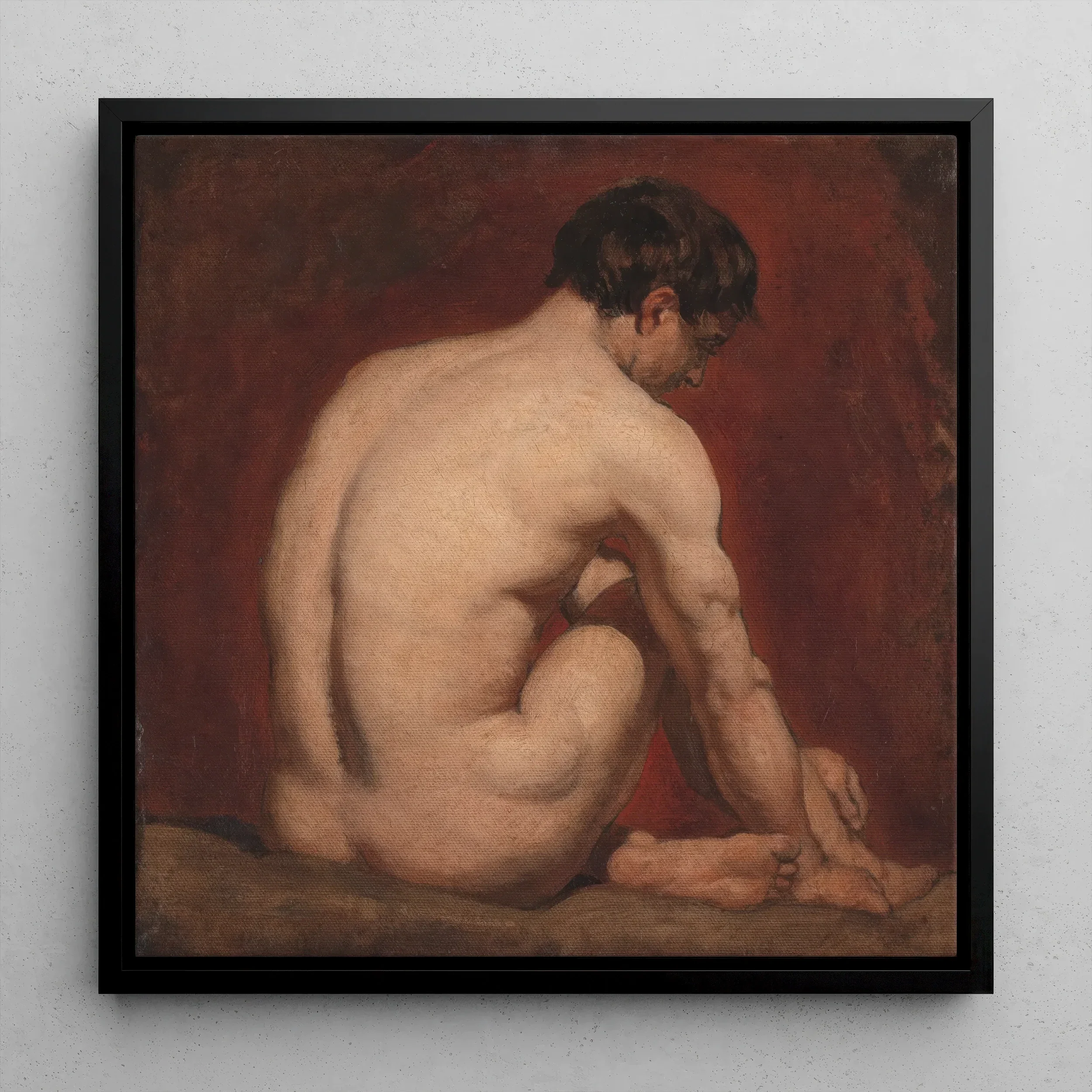 Male Nude from the Back - William Etty Framed Canvas 28’’x28’’ Posters Prints & Visual Artwork