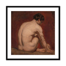 Male Nude from the Back - William Etty Art Print, Nude Figure Seated Turned Dark Reddish Background