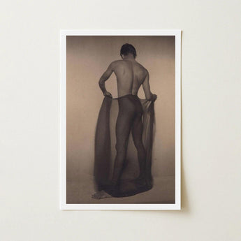 Male Nude Draped in Vetti - Lionel Wendt Queer Art Print / Canvas Framed Black-and-white Photographic Muscular Man Dark Fabric, Cultural