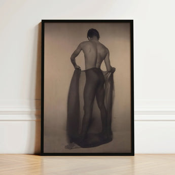 Male Nude Draped in Vetti - Lionel Wendt Queer Art Print / Canvas Black-framed Sepia-toned Muscular Man Fabric, Cultural Drapery Prints