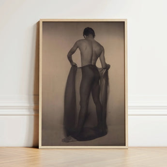 Male Nude Draped in Vetti - Lionel Wendt Queer Art Print / Canvas Sepia-toned Framed Artwork Muscular Man Fabric, Cultural Drapery Prints
