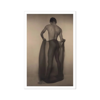 Male Nude Draped in Vetti - Lionel Wendt Queer Art Print, Artistic Black White Photograph Nude Figure Draped Fabric