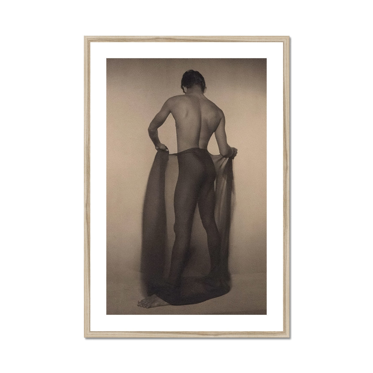 Male Nude Draped in Vetti Lionel Wendt Queer Art Print, Artistic Black White Photograph Nude Figure’s Draped Fabric