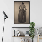 Male Nude Draped in Vetti - Lionel Wendt Queer Art Print / Canvas Black-framed Sepia-toned Artwork Muscular Man Sheer Fabric, Cultural