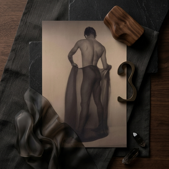 Male Nude Draped in Vetti - Lionel Wendt Queer Art Print / Canvas Sepia-toned Illustration Muscular Man Profile Depicted Detailed Texture,