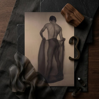 Male Nude Draped in Vetti - Lionel Wendt Queer Art Print / Canvas Sepia-toned Illustration Muscular Man Profile Depicted Detailed Texture,