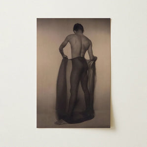 Male Nude Draped in Vetti - Lionel Wendt Queer Art Print / Canvas Sepia-toned Painting Muscular Man Dark Fabric Drapes Legs, Cultural