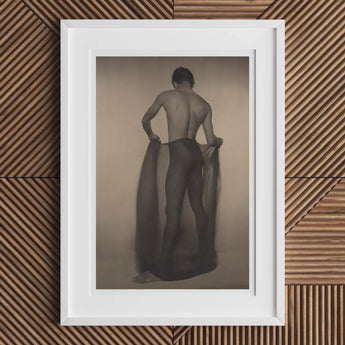 Male Nude Draped in Vetti - Lionel Wendt Queer Art Print, Framed Black White Photograph Shirtless Person’s Fabric Lower