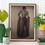 Male Nude Draped in Vetti - Lionel Wendt Queer Art Print, Framed Black White Photograph View Figure Draped Fabric