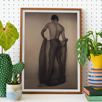 Male Nude Draped in Vetti - Lionel Wendt Queer Art Print, Framed Black White Photograph View Figure Draped Fabric