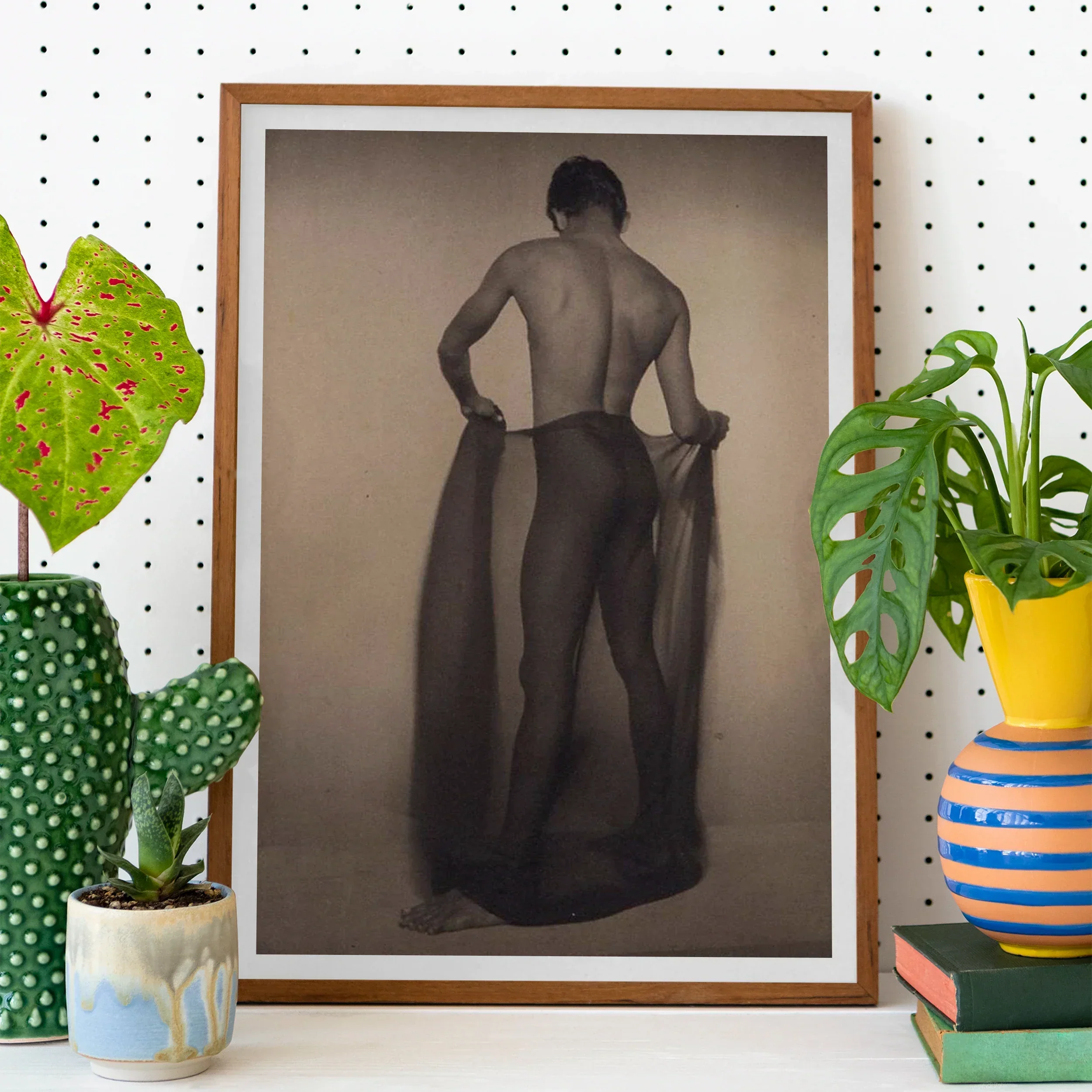 Male Nude Draped in Vetti Lionel Wendt Queer Art Print, Framed Black White Photograph View Figure Draped Fabric