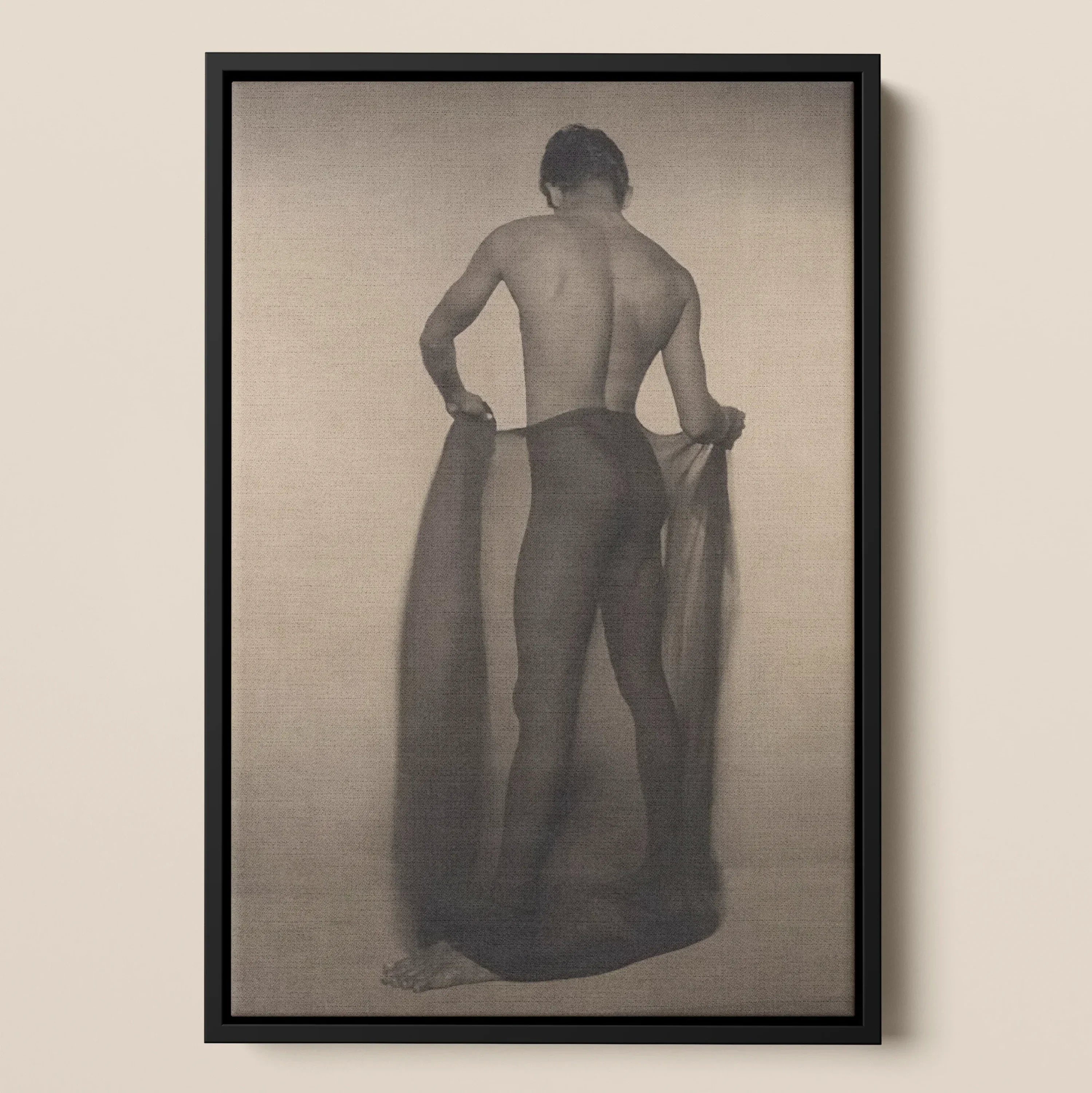 Male Nude Draped in Vetti - Lionel Wendt Queer Framed Canvas, Framed Black-and-white Photograph Person’s Partially Draped Fabric