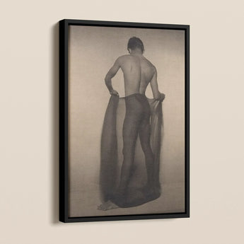 Male Nude Draped in Vetti Lionel Wendt Queer Framed Canvas, Black White Photograph Figure’s Bare Draped Fabric