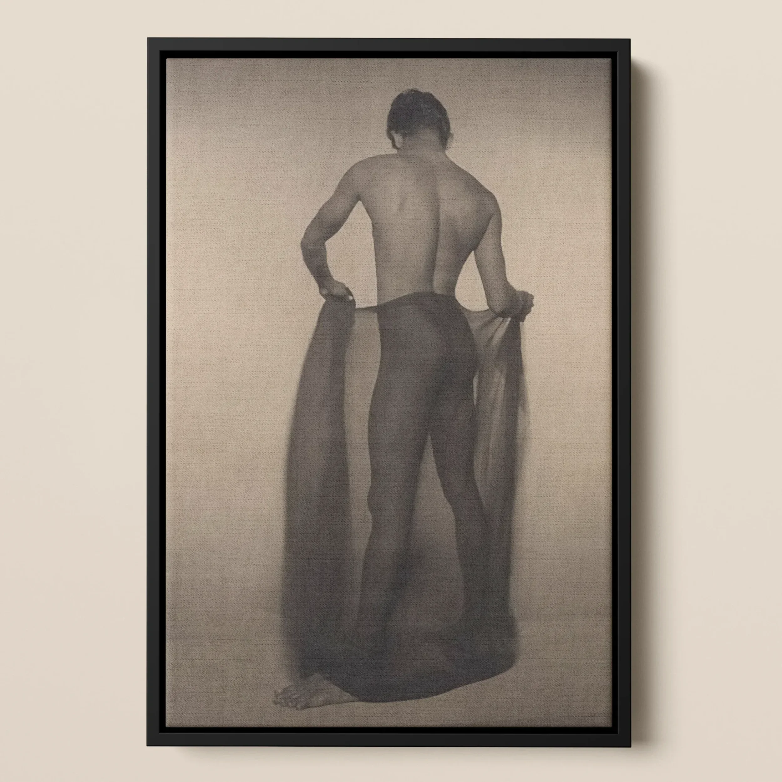 Male Nude Draped in Vetti - Lionel Wendt Queer Framed Canvas