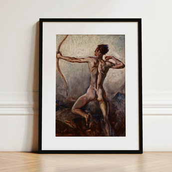 Male Nude with Drawn Bow - H. Willard Ortlip Art Print / Canvas, 12x16’’ / 31x41cm / Black Frame / Matboard, Posters Prints & Visual