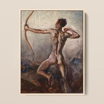 Male Nude with Drawn Bow - H. Willard Ortlip Art Print / Canvas, 12x16’’ / 31x41cm / Natural Frame, Posters Prints & Visual Artwork, Toby