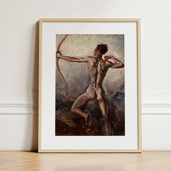 Male Nude with Drawn Bow - H. Willard Ortlip Art Print / Canvas, 12x16’’ / 31x41cm / Natural Frame / Matboard, Posters Prints & Visual