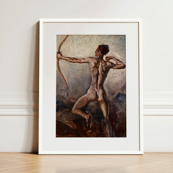 Male Nude with Drawn Bow - H. Willard Ortlip Art Print / Canvas, 12x16’’ / 31x41cm / White Frame / Matboard, Posters Prints & Visual