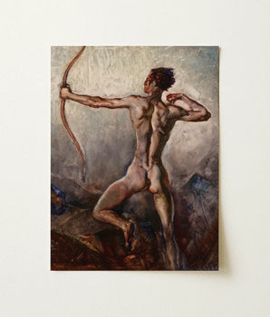 Textured Earth-toned Oil Painting Muscular Nude Male Figure Willard Ortlip Art, Mythical Archer, Sculpted Flesh