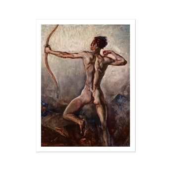 Male Nude with Drawn Bow - H. Willard Ortlip Art Print, Nude Male Figure Bow Arrow