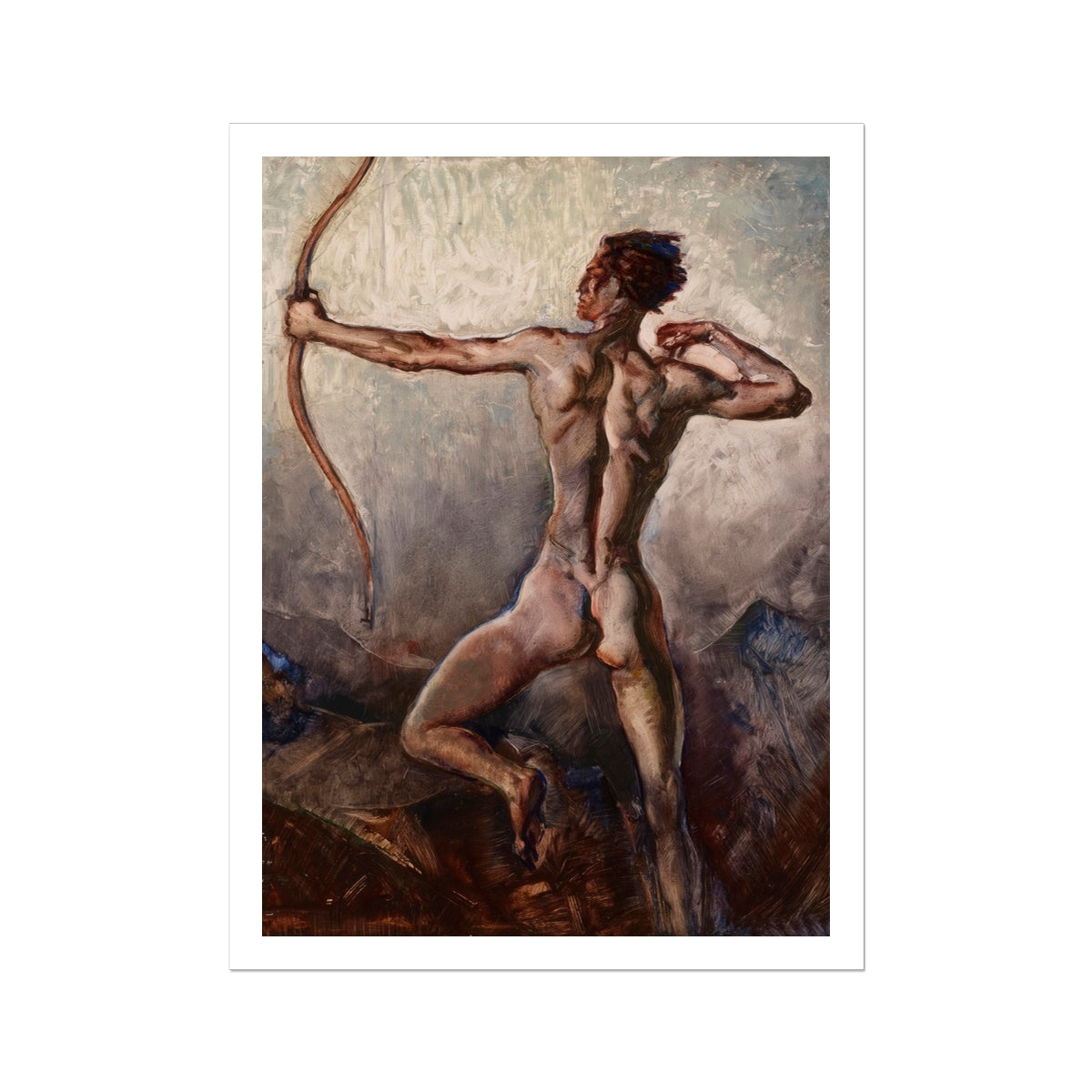 Male Nude with Drawn Bow H. Willard Ortlip Art Print, Nude Male Figure Bow Arrow