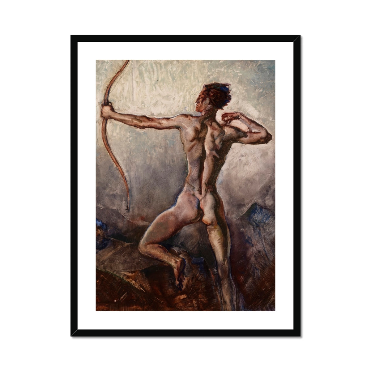 Male Nude with Drawn Bow H. Willard Ortlip Art Print, Framed Oil Painting Nude Male Archer