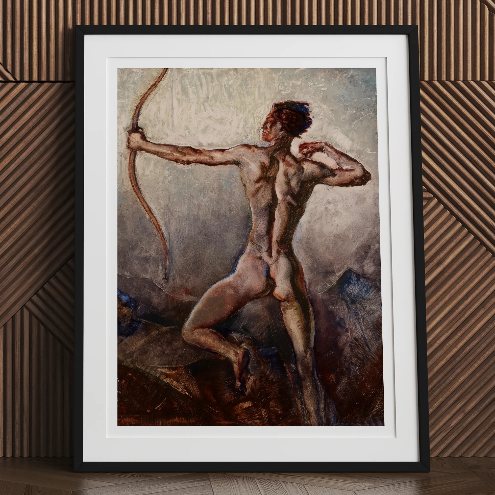 Male Nude with Drawn Bow H. Willard Ortlip Art Print, Framed Painting Nude Male Archer