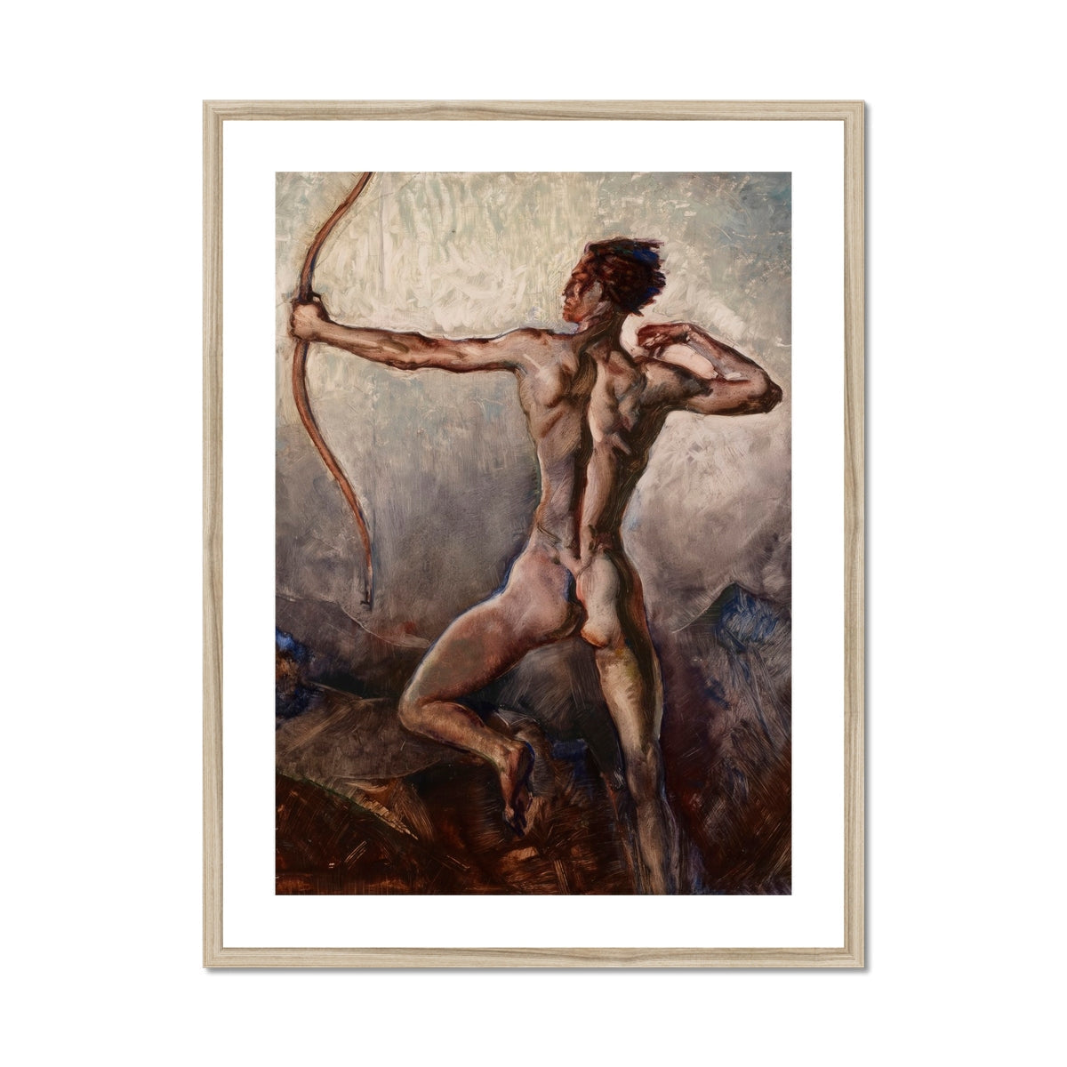Male Nude with Drawn Bow H. Willard Ortlip Art Print, Framed Painting Male Archer Dynamic Pose