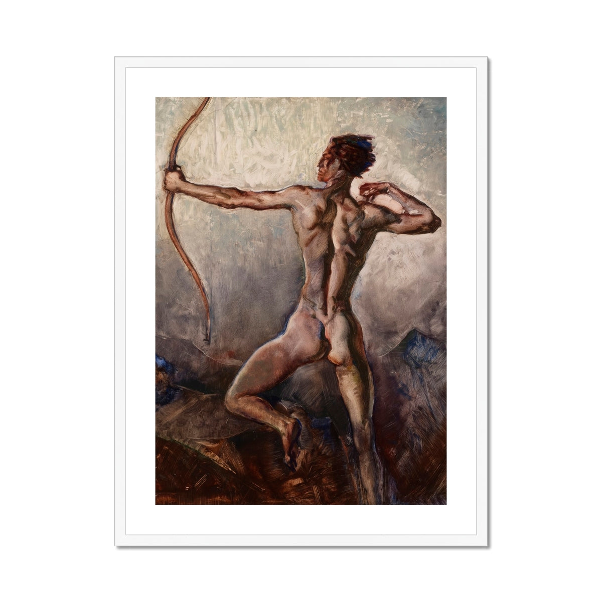 Male Nude with Drawn Bow H. Willard Ortlip Art Print, Oil Painting Nude Male Archer