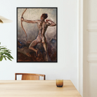 Male Nude with Drawn Bow H. Willard Ortlip Framed Canvas, Framed Oil Painting Male Archer