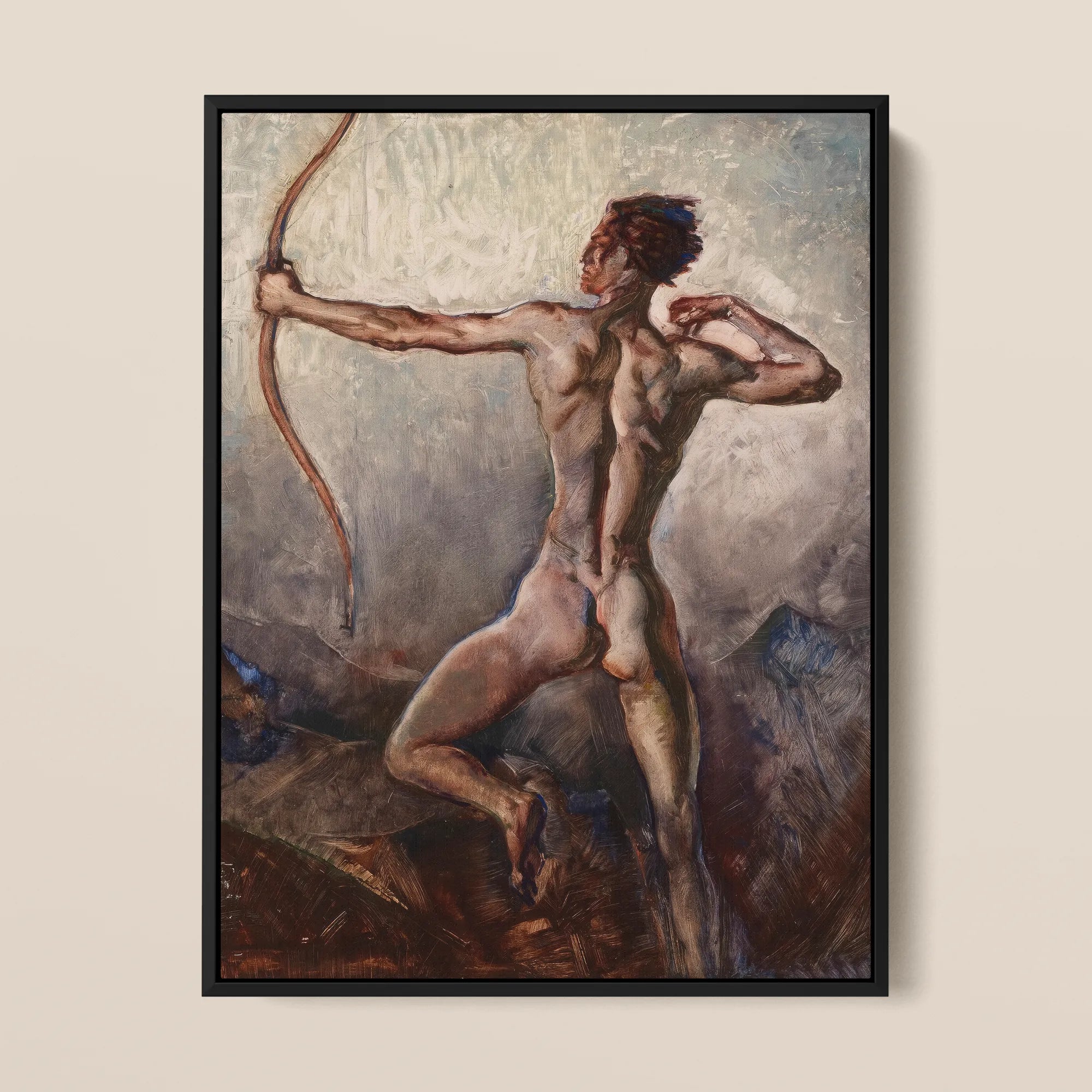 Male Nude with Drawn Bow H. Willard Ortlip Framed Canvas, Framed Oil Painting Male Archer