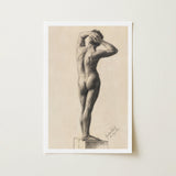 Male Nude - Gustav Klimt Fine Art Print / Canvas Framed Black-and-white Sketch Figure Pedestal Hands, Prints