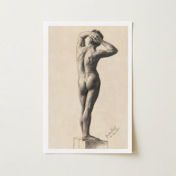 Male Nude - Gustav Klimt Fine Art Print / Canvas Framed Black-and-white Sketch Figure Pedestal Hands, Prints