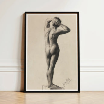 Framed Black-and-white Sketch Nude Male Figure Hands Head Gustav Klimt Fine, Art Print